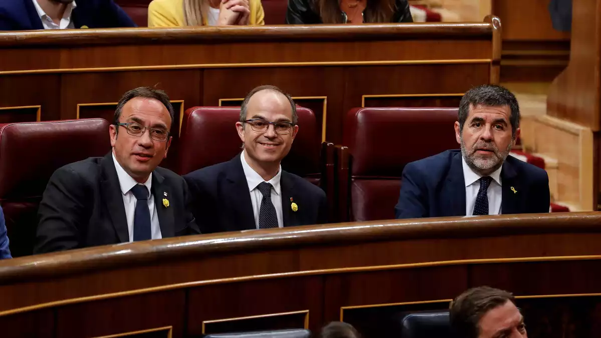 Josep Rull, Jordi Turull i Jordi Sànchez durant la Constitució de les Corts el 21 de maig de 2019