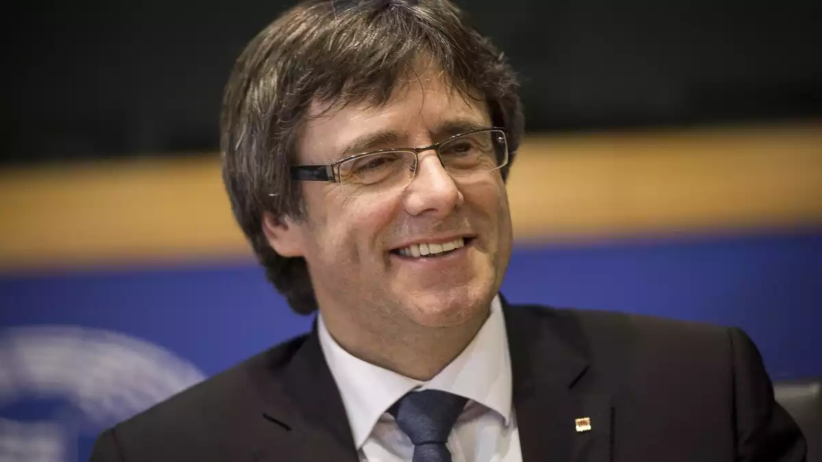 Puigdemont durant la conferència sobre el Referèndum d'Independència català al Parlament Europeu el 24 de gener de 2017