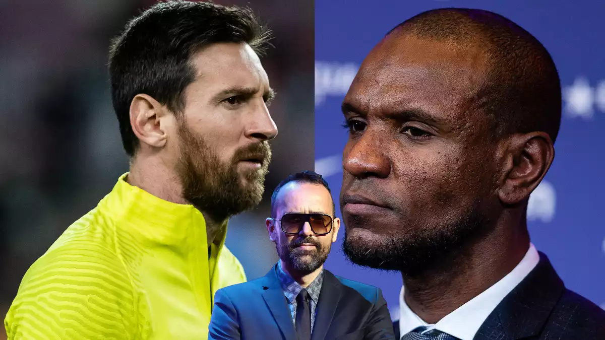 Leo Messi, Eric Abidal i Risto Mejide en un muntatge fotogràfic