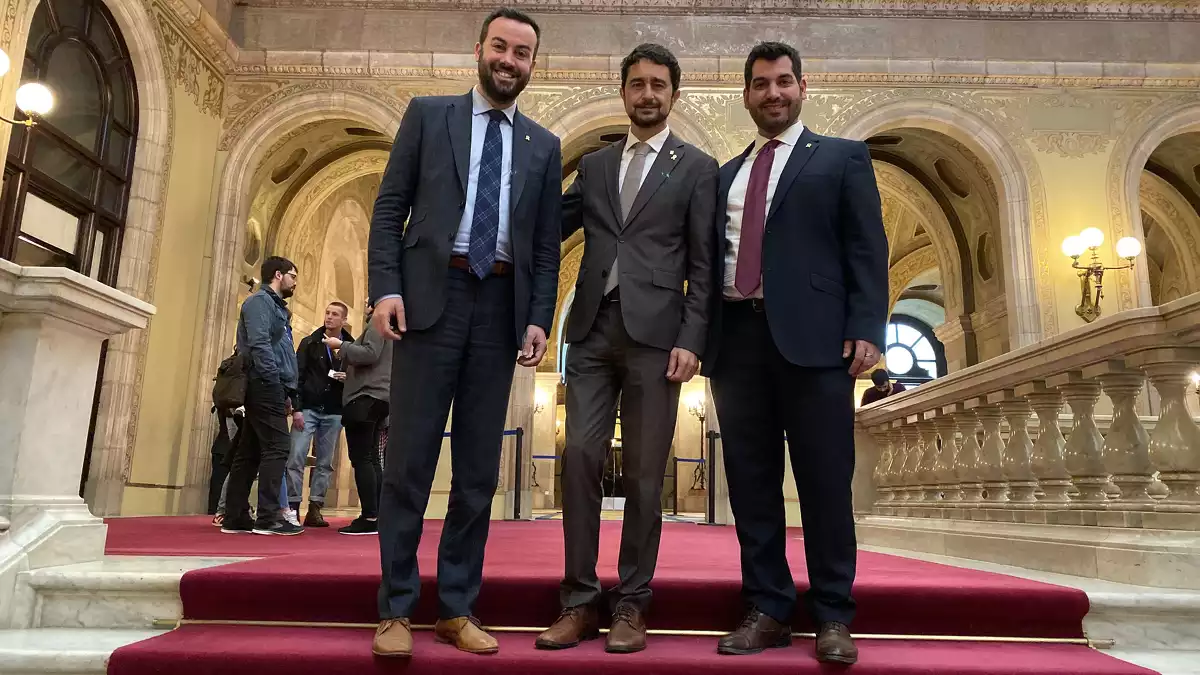 Lluís Soler, Damià Calvet i Sergi Pedret, reunits al Parlament de Catalunya el 7 de febrer de 2020.