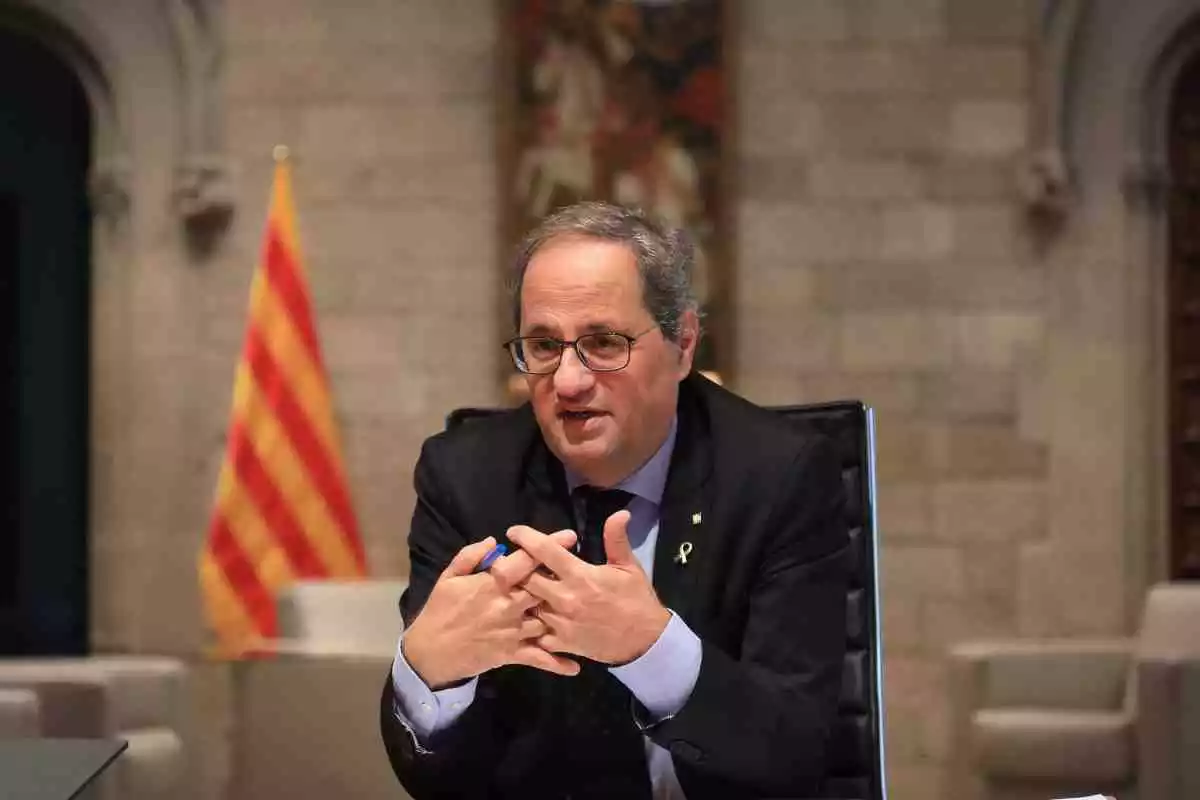 El president de la Generalitat, Quim Torra, sent entrevistat per la televisió CNBC el 29 de juliol del 2020.