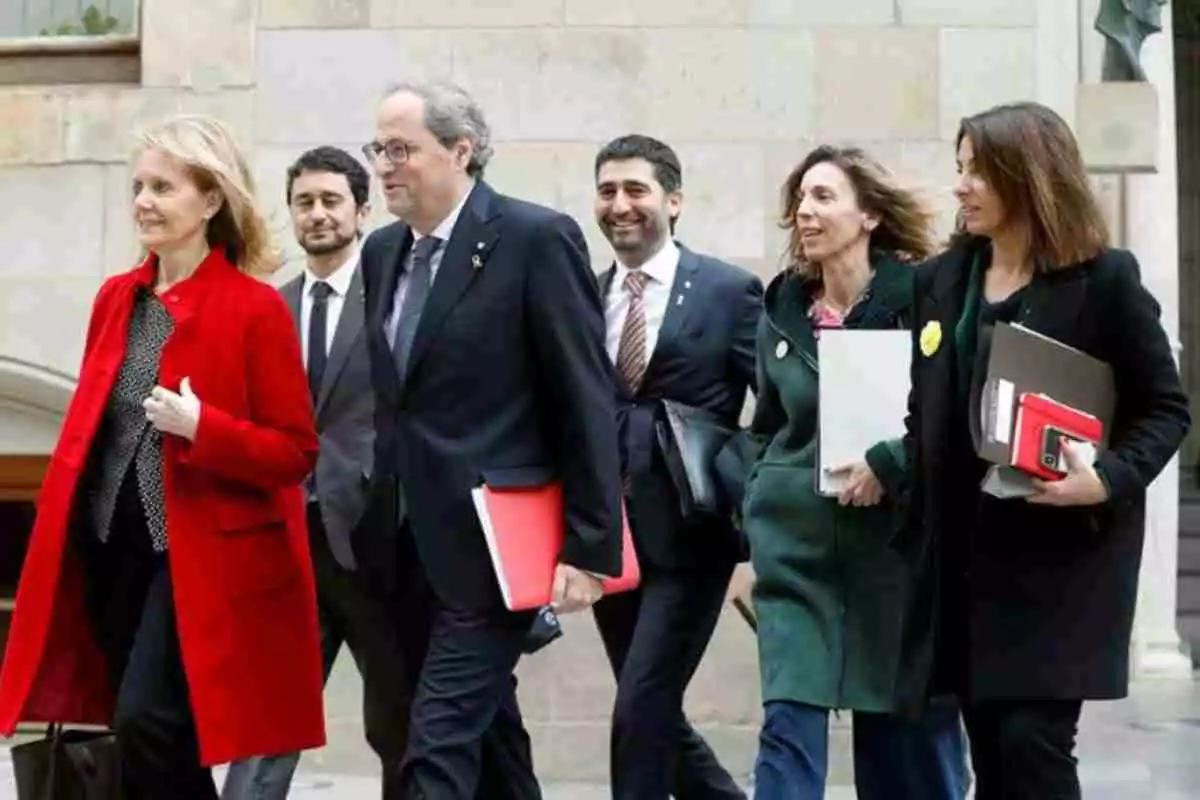 Mariàngels Vilallonga, Quim Torra i Meritxell Budó arriben a la reunió setmanal del Govern l'11 de febrer del 2020
