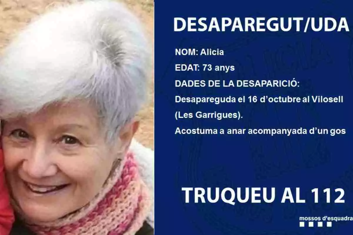 Imatge compartida pels Mossos d'Esquadra amb la imatge d'Alicia, desapareguda