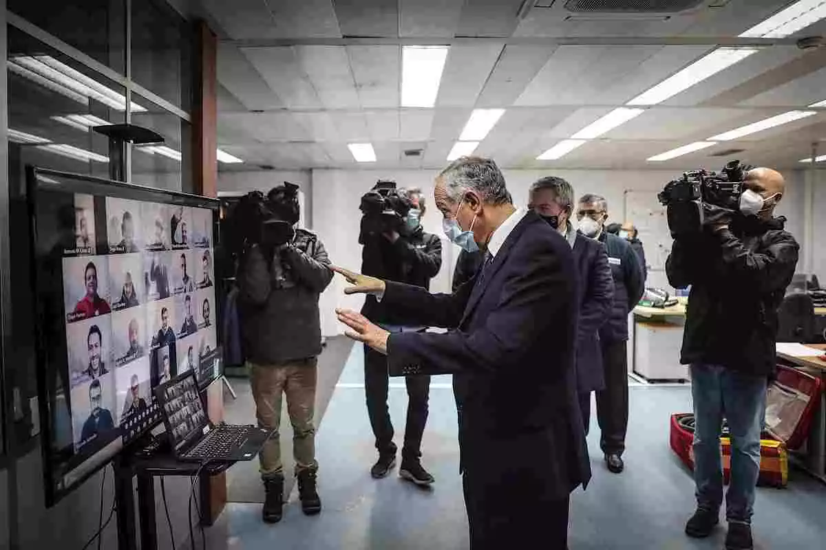 El president de Portugal, Marcelo Rebelo de Sousa, en una compareixença telemàtica amb els mitjans de comunicació
