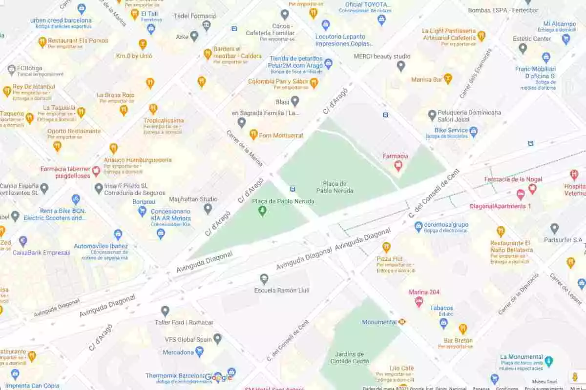 Mapa de la plaça Pablo Neruda de Barcelona