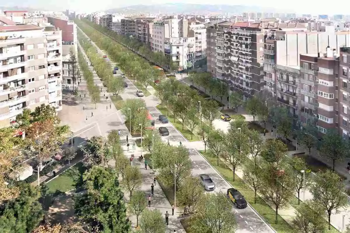 Imatge idealitzada de l'aspecte de la nova avinguda de la Meridiana, amb tots els canvis que s'hi realitzaran