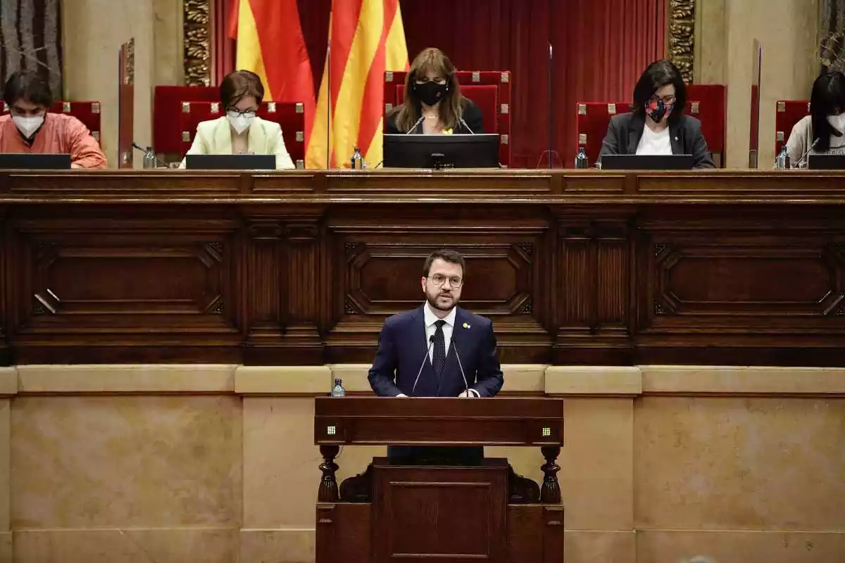 El candidat d'ERC a la investidura, Pere Aragonès, intervenint al Ple del Parlament