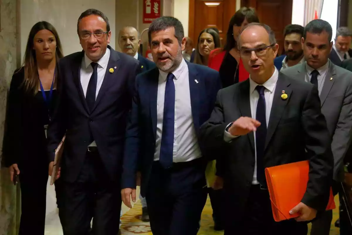 Josep Rull, Jordi Sànchez i Jordi Turull, al Congrés dels Diputats.
