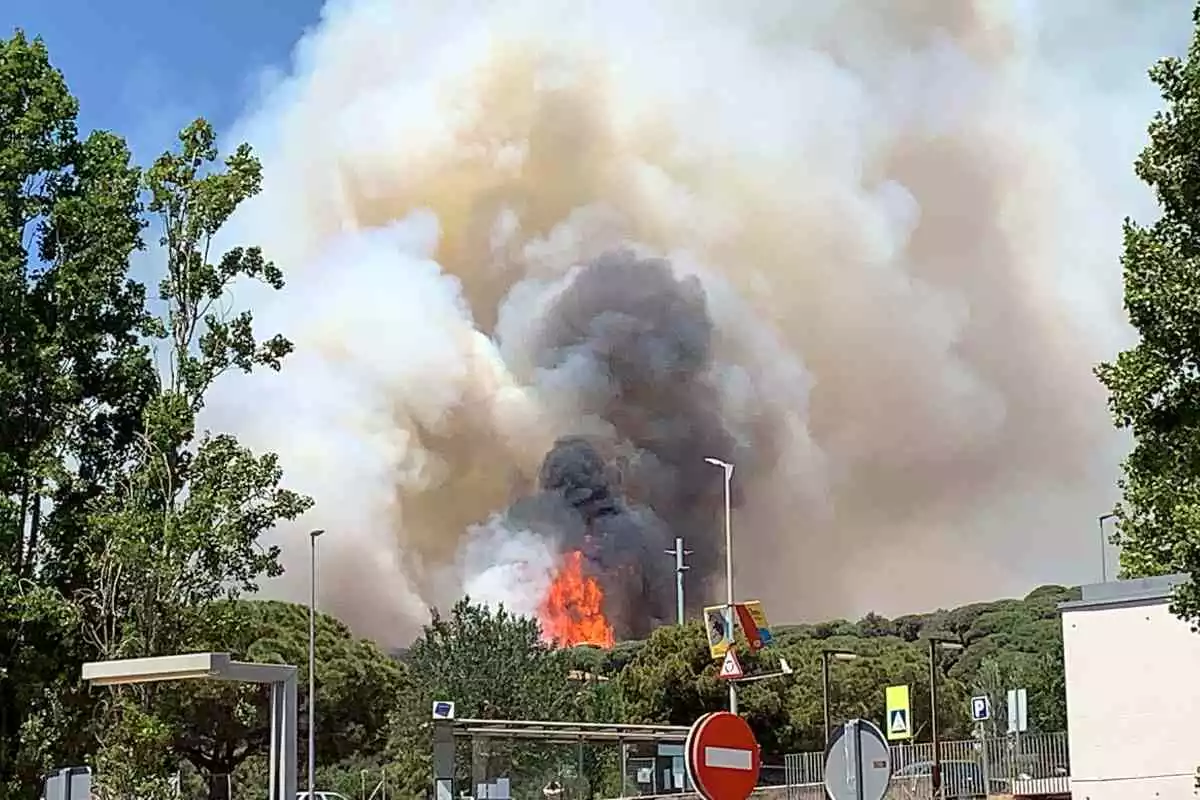 Les flames de l'incendi d'Argentona, vistes des de l'Hospital de Mataró