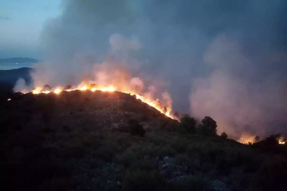 Imatge nocturna d'un incendi al massís de Montgrí