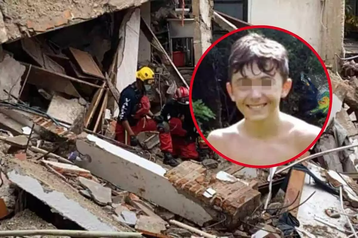 Curro, un jove espanyol en un muntatge amb un edifici ensorrat