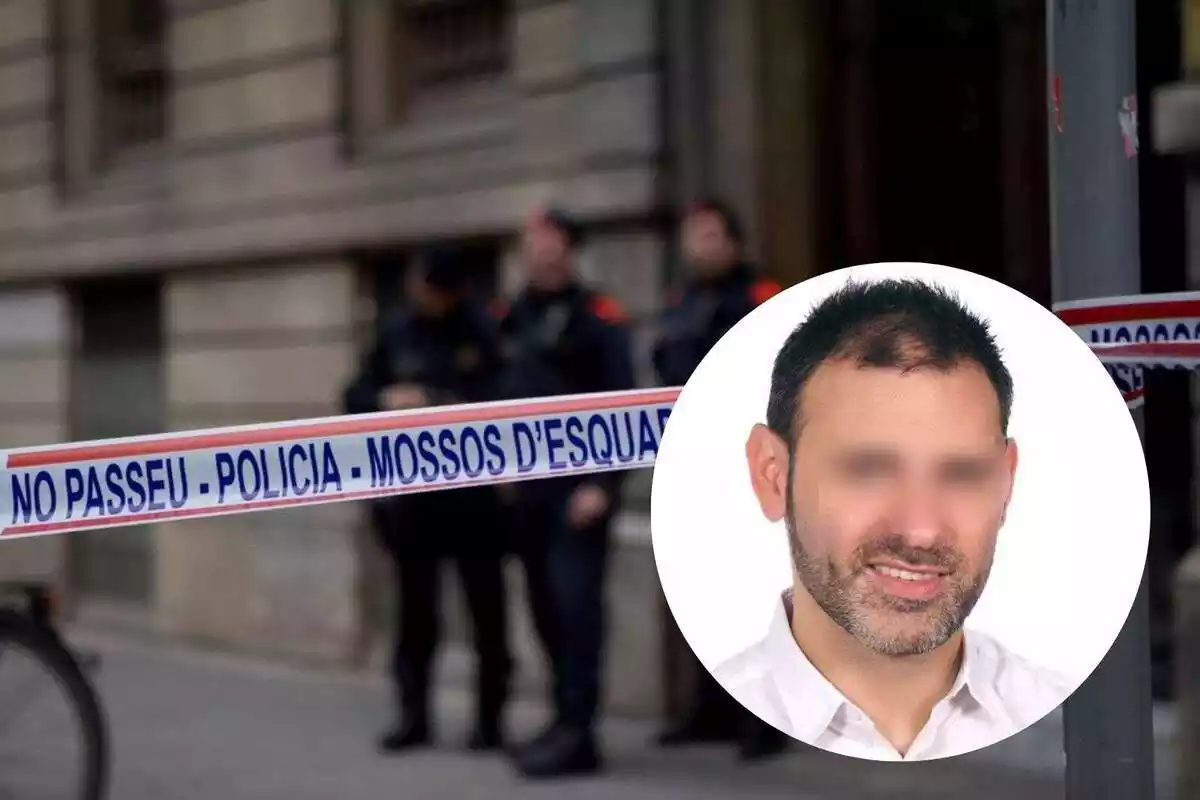 Fotomuntatge del presumpte assassí amb els ulls pixelats i una imatge d'uns mossos d'esquadra