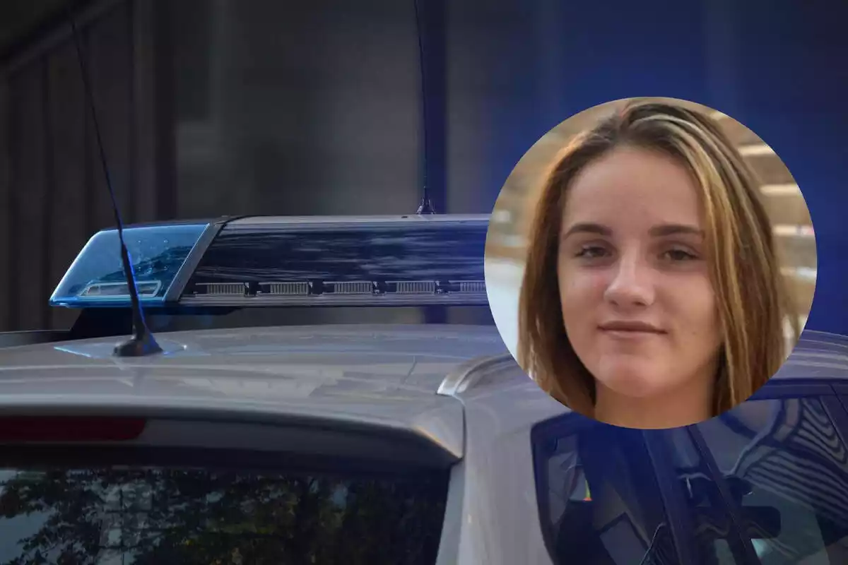 Fotomuntatge d'un cotxe policial amb Emina Ilora, la jove de 15 anys desapareguda a Palma