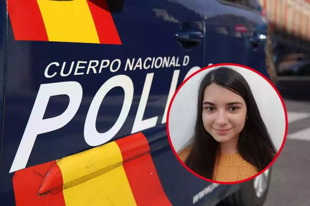 Fotomuntatge de la menor desapareguda a Saragossa i un cotxe de la Policia Nacional