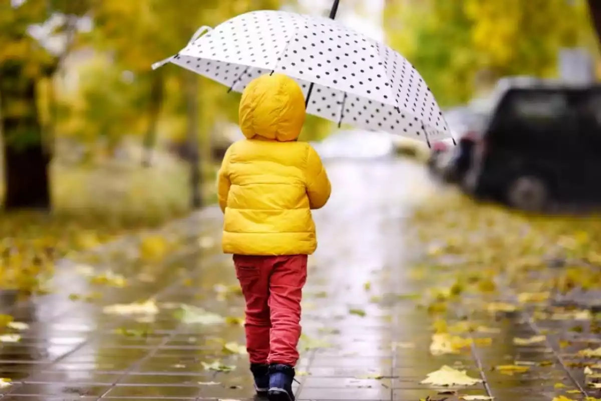 Imatge d'un nen en un dia plujós de tardor