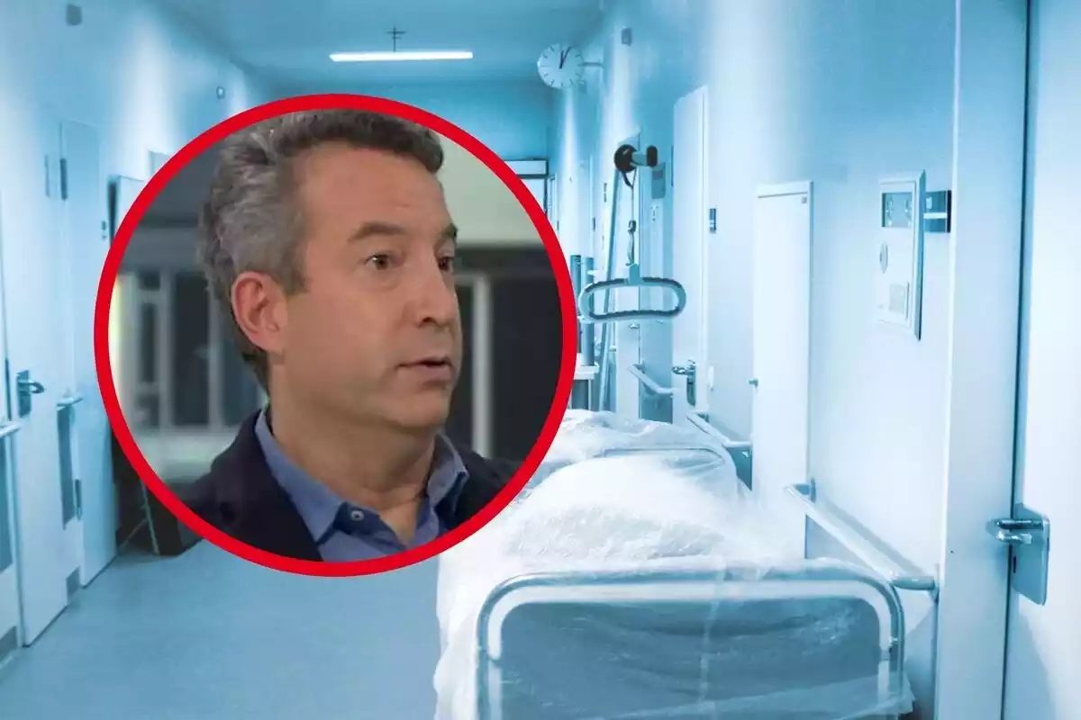 Fotomuntatge del rostre de César Carballo i una sala d'hospital