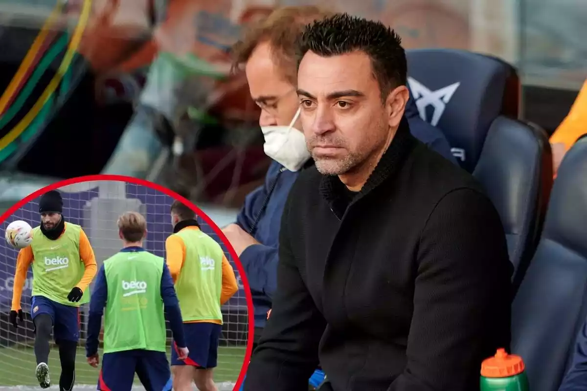 Xavi Hernández amb els jugadors muntatge