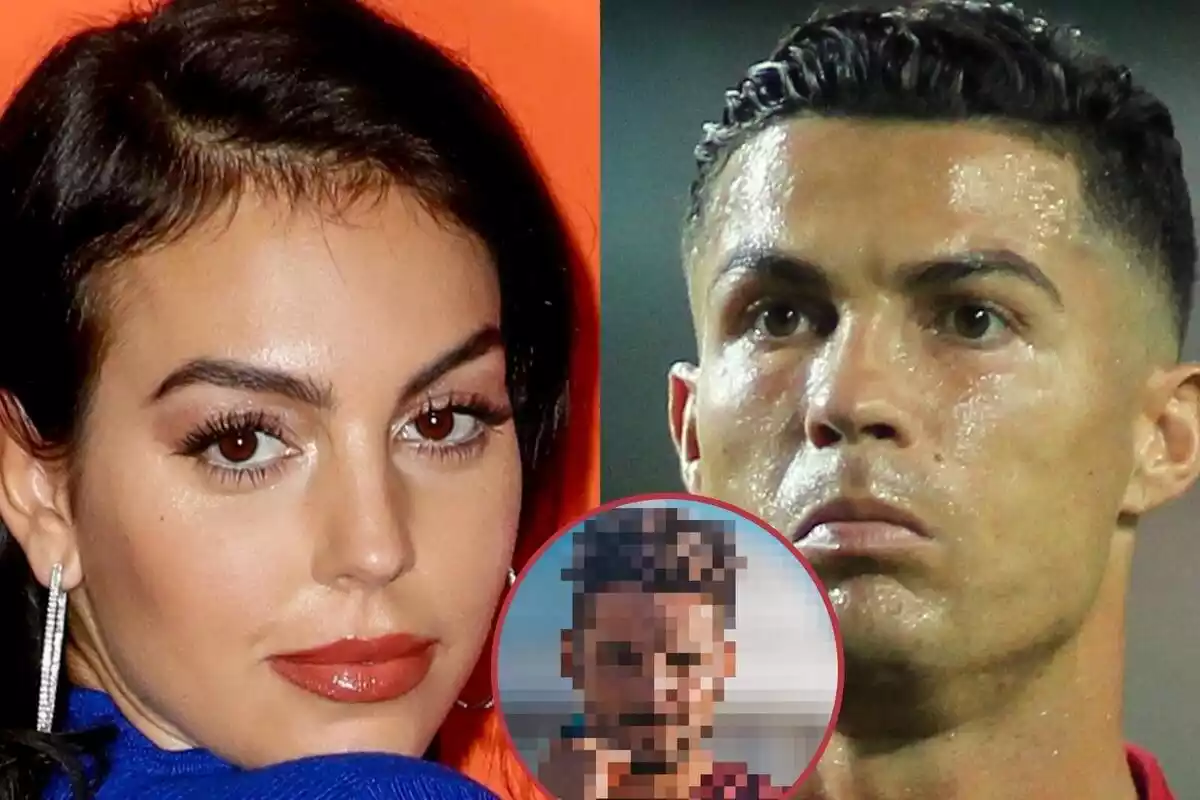 Muntatge amb fotos de Georgina Rodríguez amb Cristiano Ronaldo i un misteriós famós de Telecinco.
