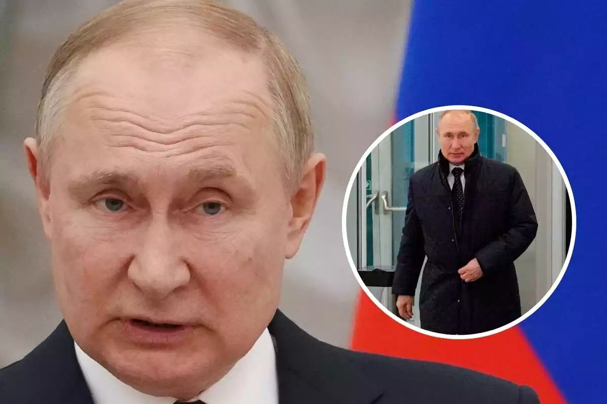 Muntatge d'una foto de Vladímir Putin en primer pla i una altra on surt caminant