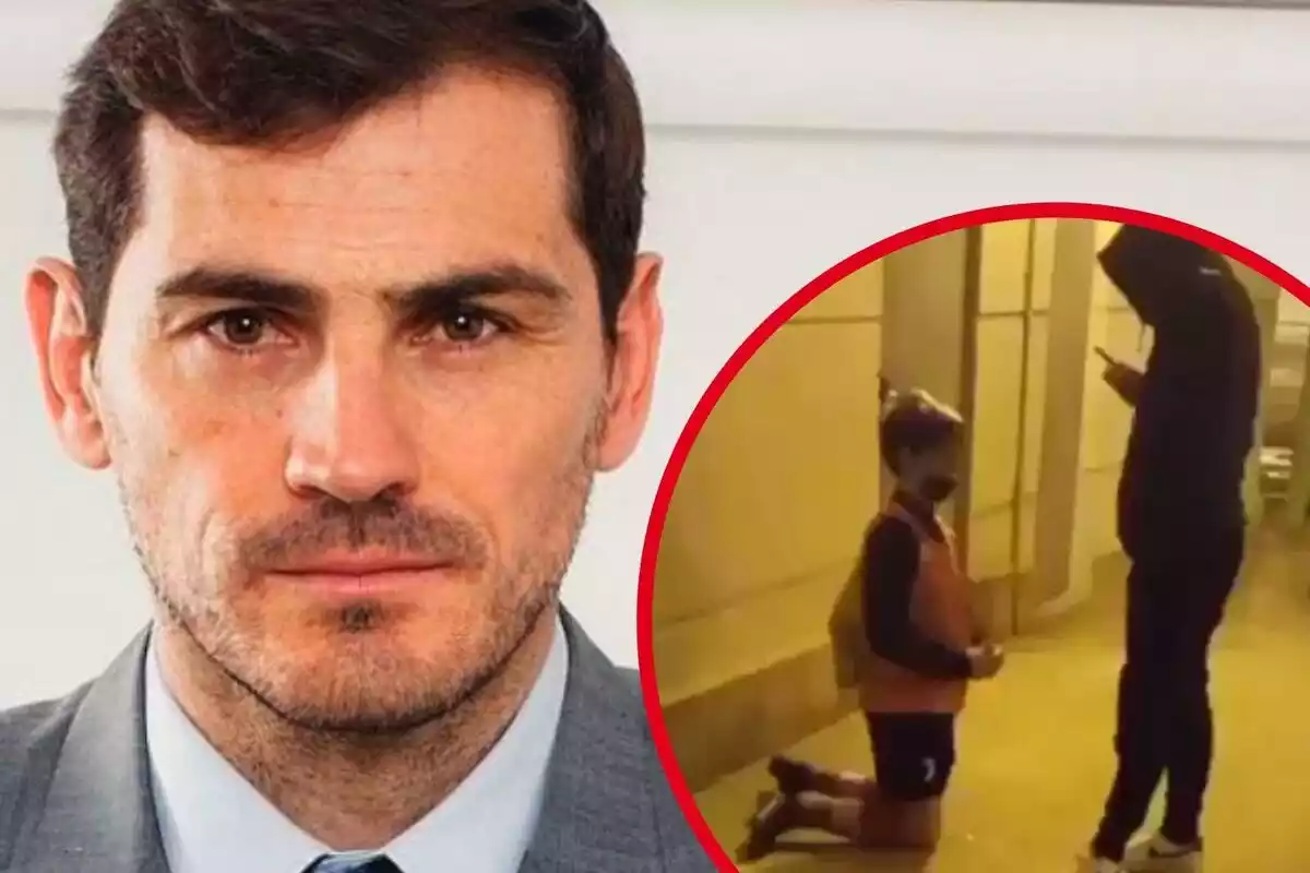 Muntatge Iker Casillas i nen de genolls agredit