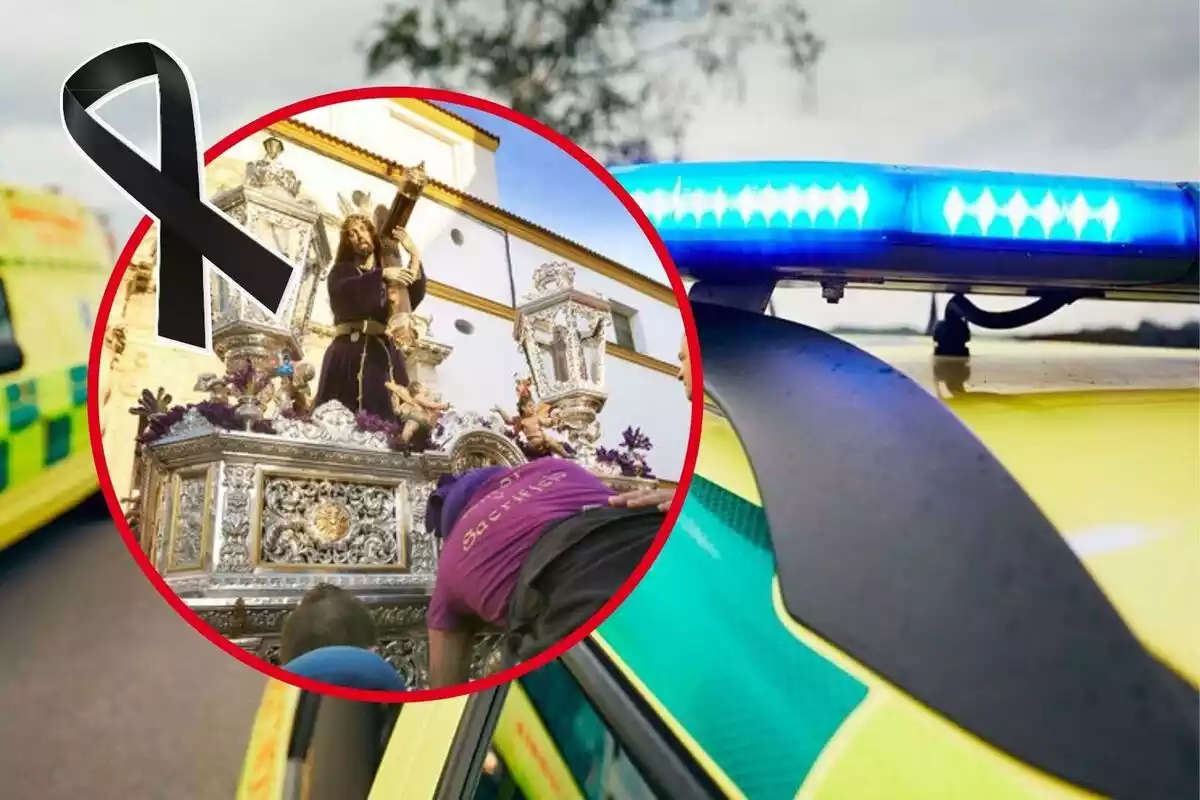 Fotomuntatge de la Germandat del Crist del Natzarè de Chiclana i un cotxe de policia