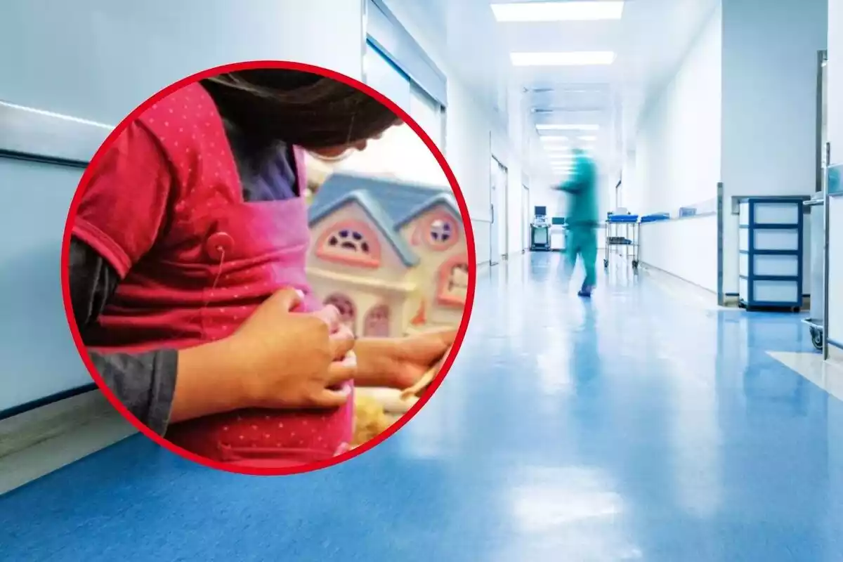 Fotomuntatge d'una nena embarassada i un passadís d'hospital