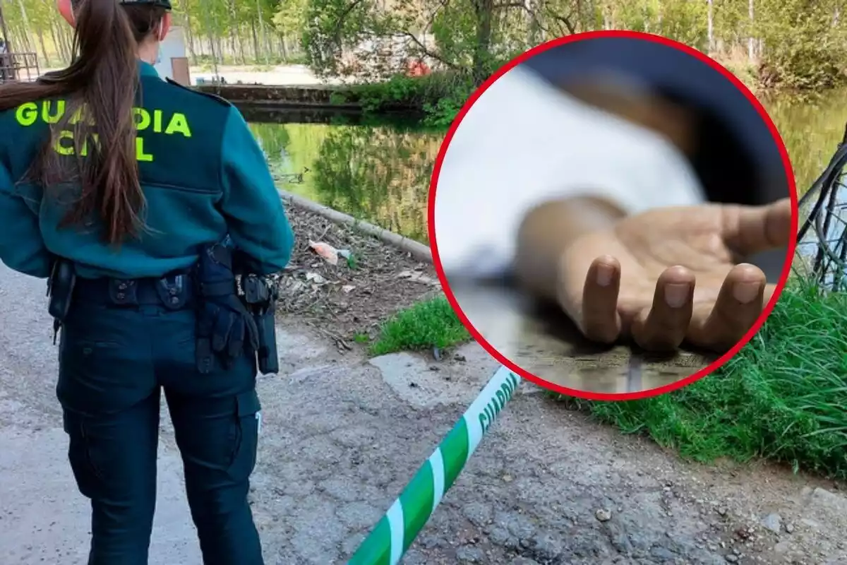 Fotomuntatge de la Guàrdia Civil i la mà d'un cadàver