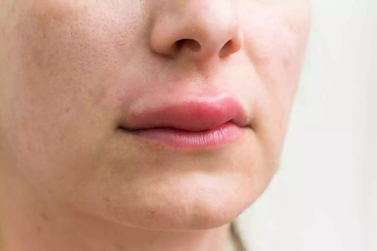 Imatge de la meitat d'un rostre d'una dona amb els llavis inflamats