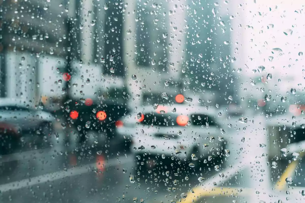 Diversos cotxes un dia de pluja