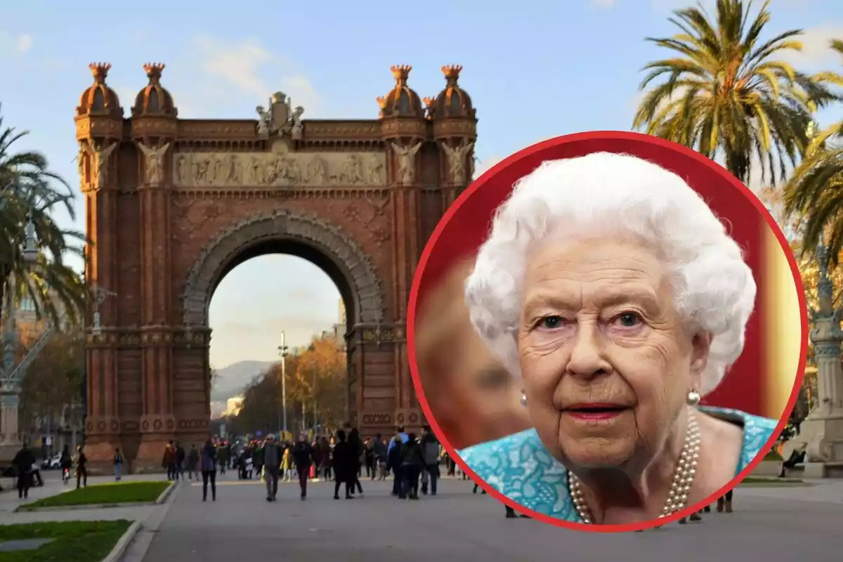 Fotomuntatge de Barcelona i la reina Elisabet II d'Anglaterra.
