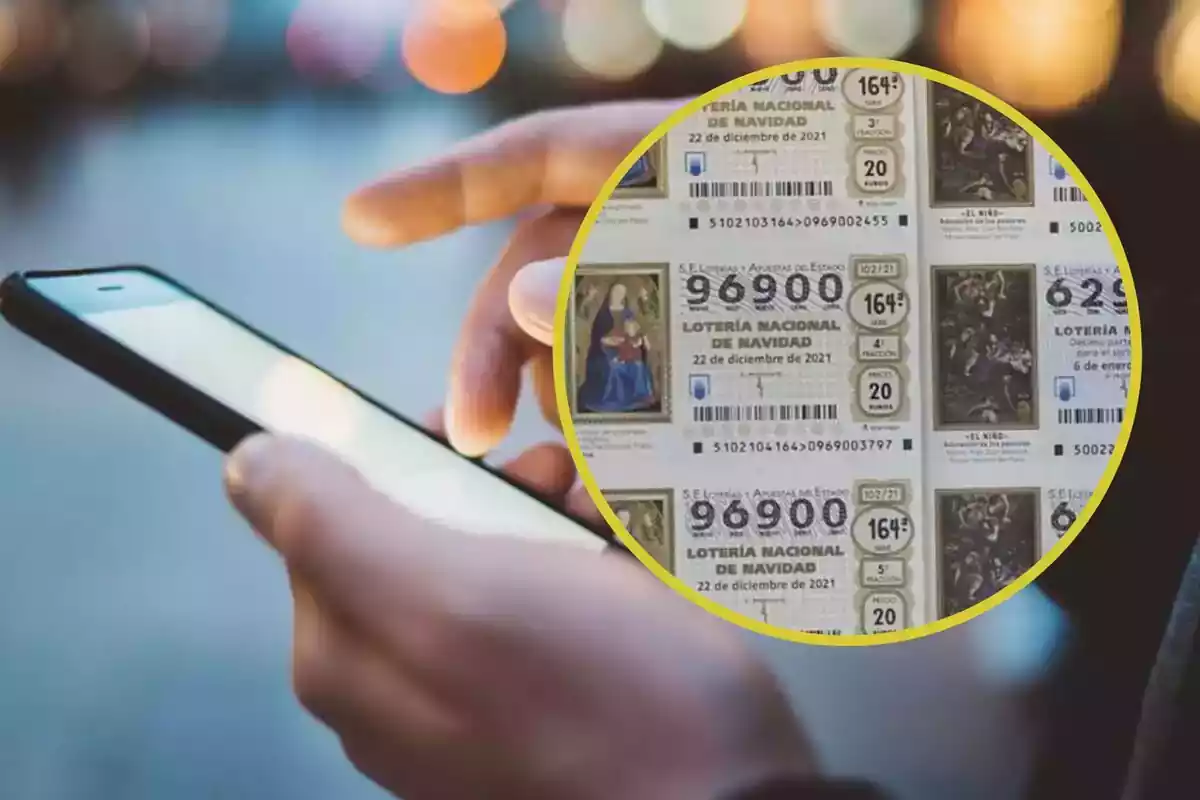 Fotomuntatge de cupons de loteria i un mòbil