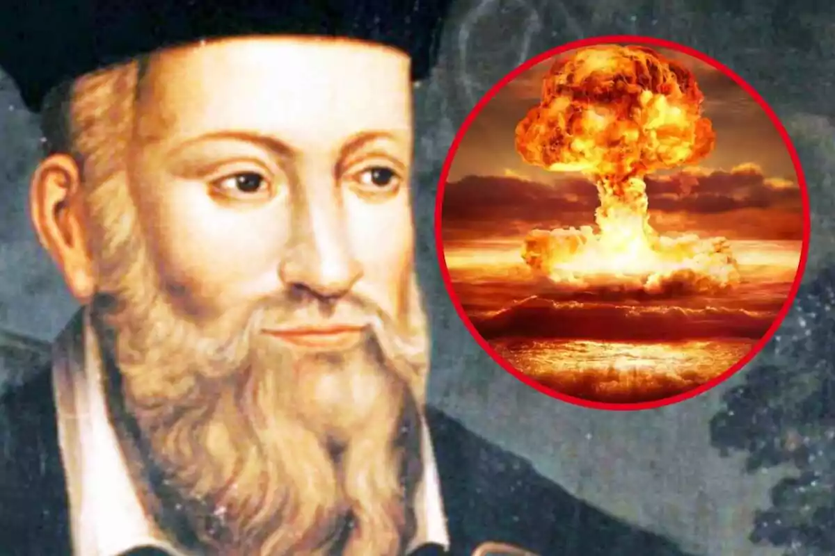 Fotomuntatge de Nostradamus i una explosió.