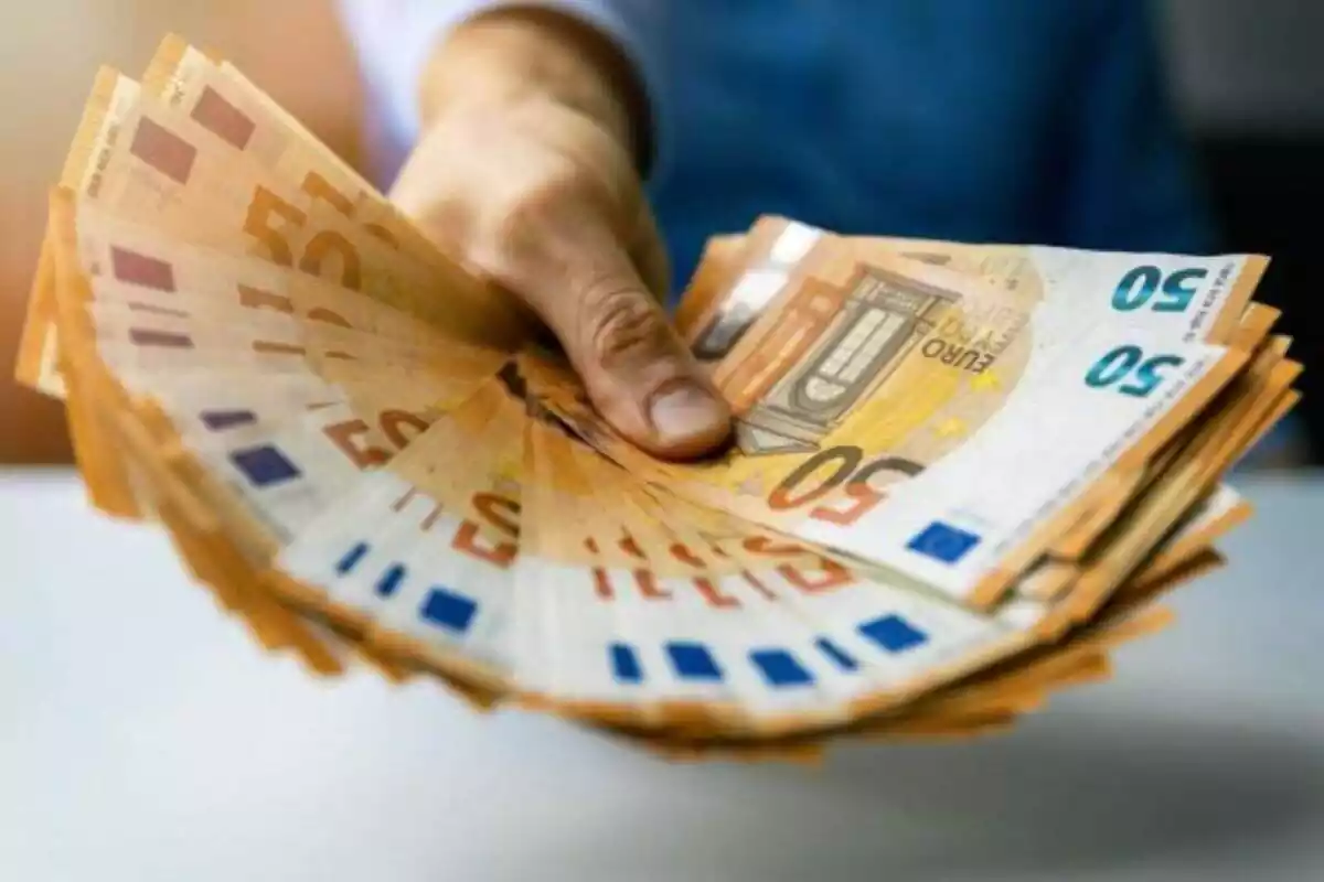 Foto d'una mà amb bitllets de 50 euros.