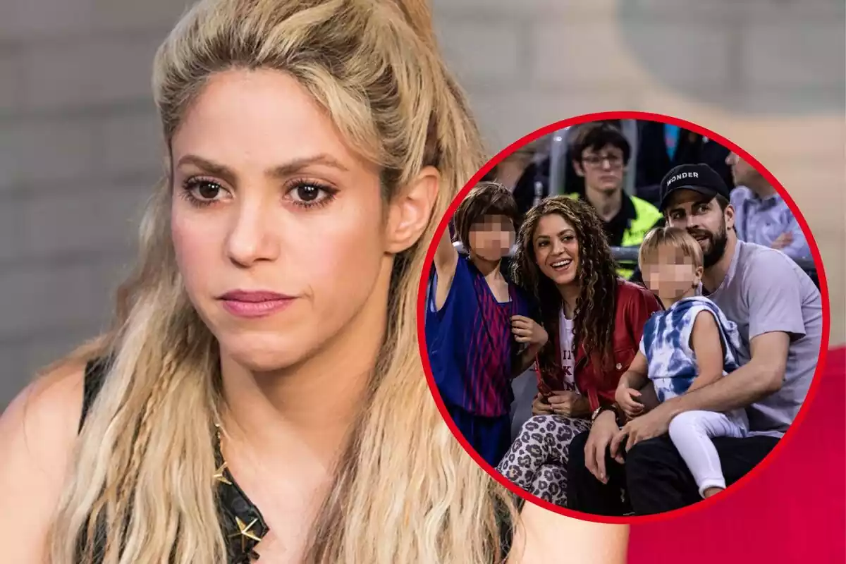 Fotomuntatge de Shakira i Piqué amb els fills.