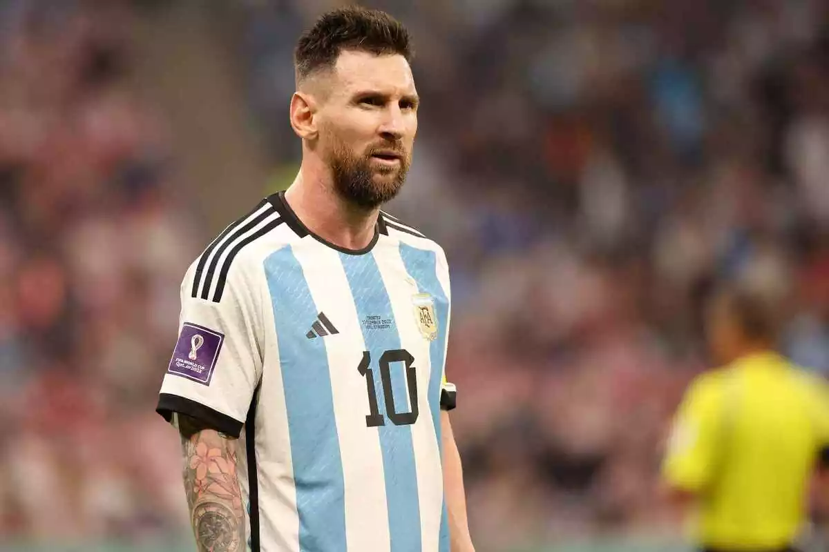 Imatge de Messi al mundial de Qatar amb la samarreta d'Argentina