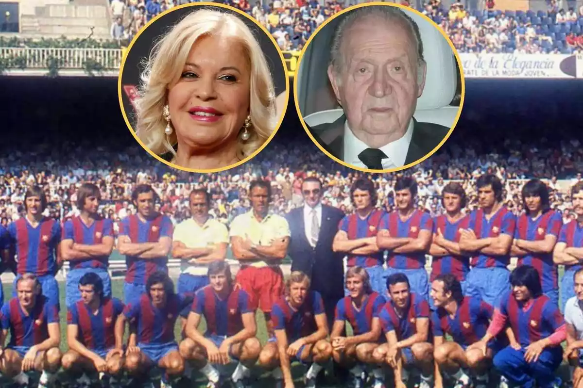 Muntatge de jugadors del Barça amb Bárbara Rey i Joan Carles I