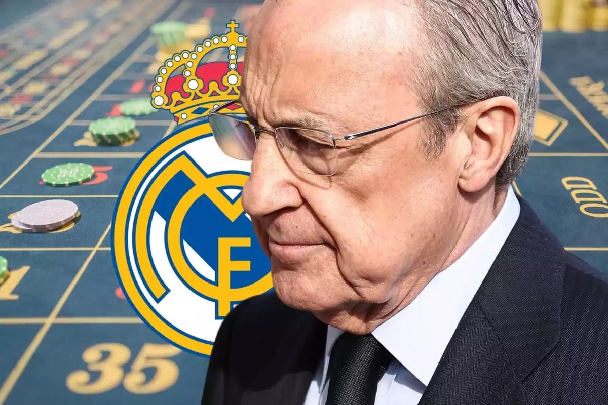 Fotomuntatge de Florentino Pérez i l'escut del Reial Madrid