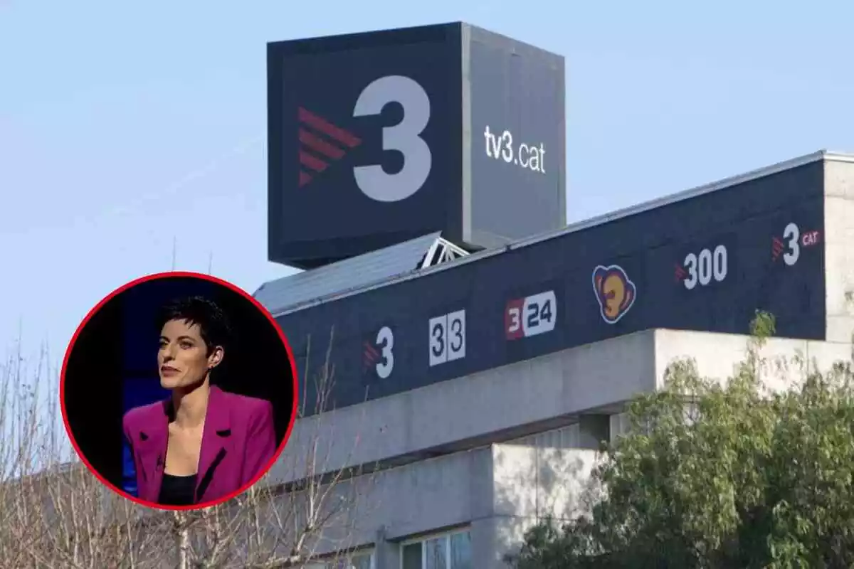 Imatge d'un muntatge amb els estudis de TV3 i Marta Polo, presentadora de 8tv