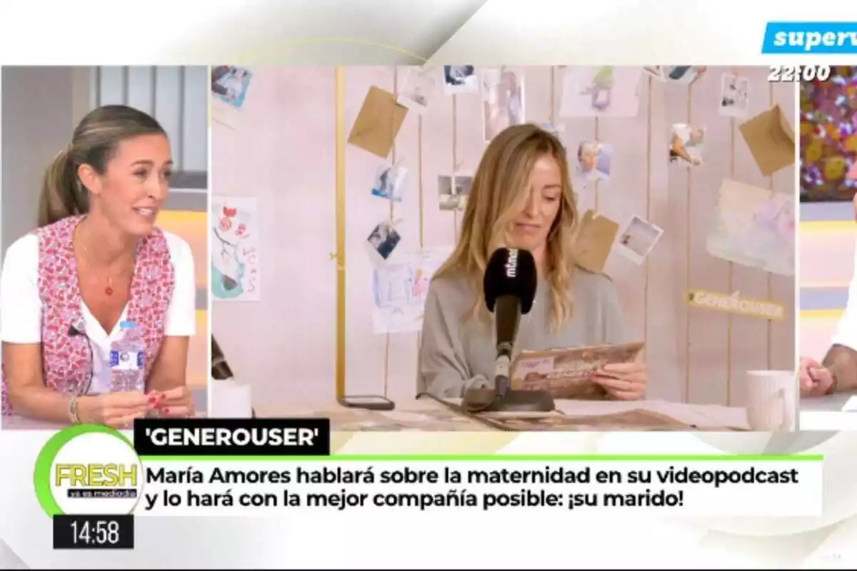 Captura del programa 'Fresh Ya es mediodía' amb María Amores parlant de la seva maternitat