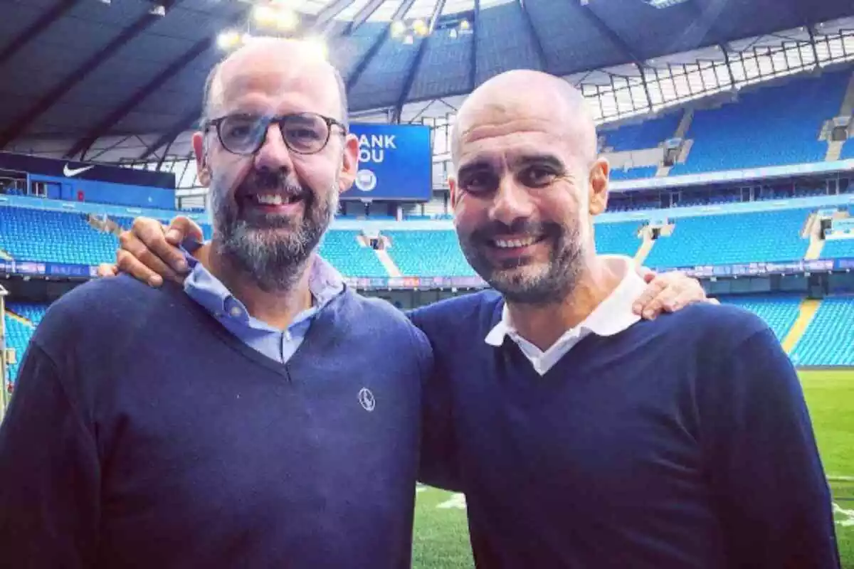 El periodista Jordi Basté i, l'entrenador del Manchester, Pep Guardiola