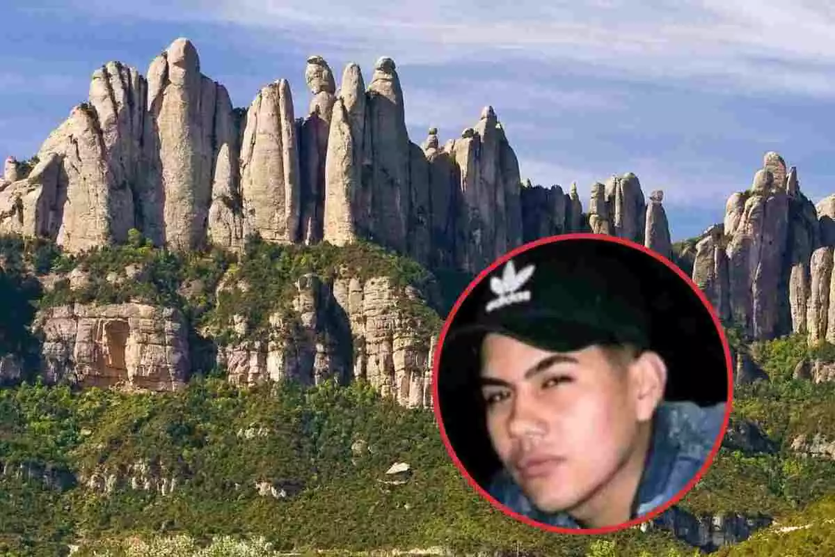 Fotomuntatge de la Serra de Montserrat amb una imatge del jove que han trobat mort, en Julián Esteban Beltrán