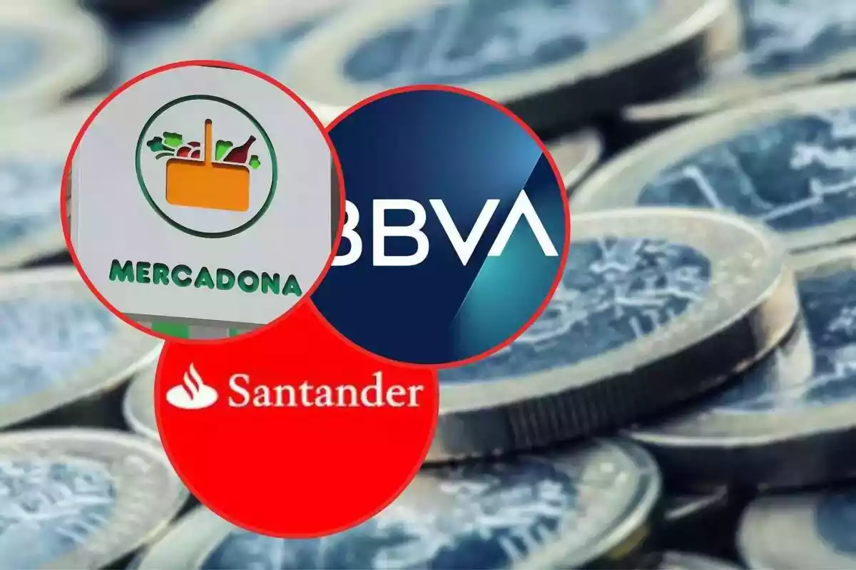 Fotomuntatge de Mercadona, BBVA i el Banc Santander