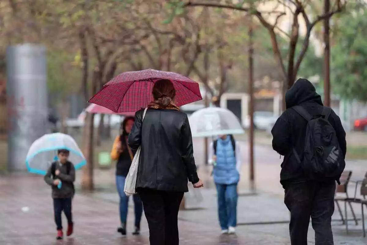 Persones caminant amb paraigua sota la pluja