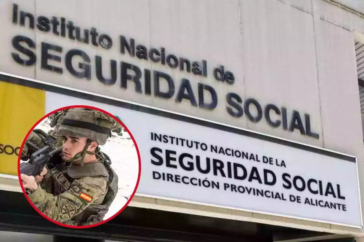 Fotomuntatge d'un militar i la Seguretat Social