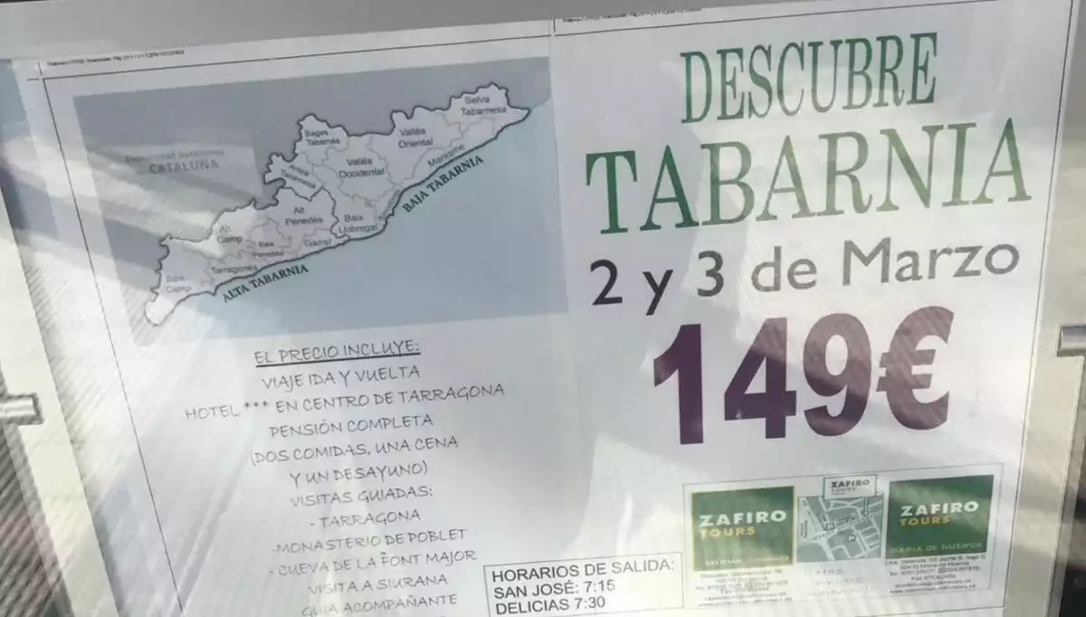 Imatge del cartell que ofereix un paquet a 'Tabarnia'.