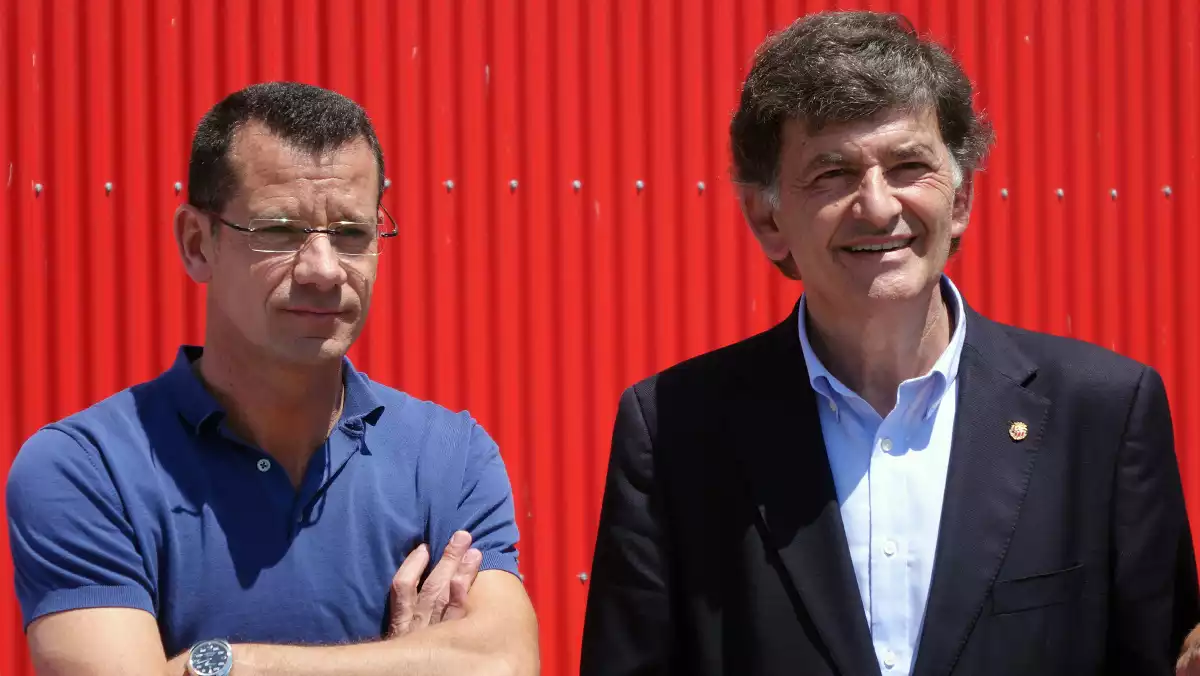 Sergi Parés i Josep Maria Andreu durant la presentació d'un fitxatge del Nàstic