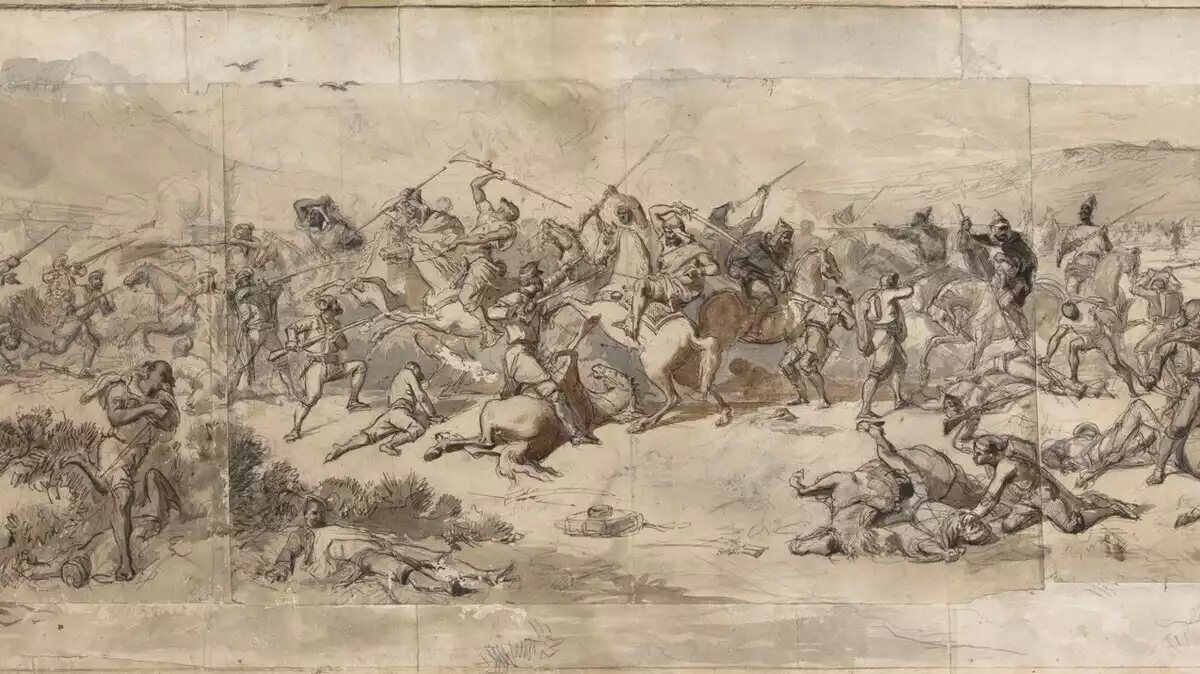 Fragment del dibuix «Estudi per al quadre La batalla de Was-Ras», de Marià Fortuny