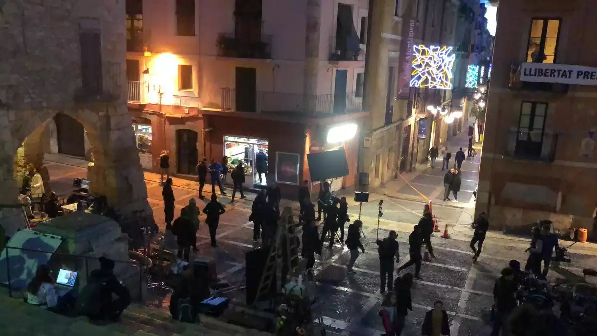 Imatge de la plaça de les Cols de Tarragona durant la gravació d'un anunci de Coca-Cola.