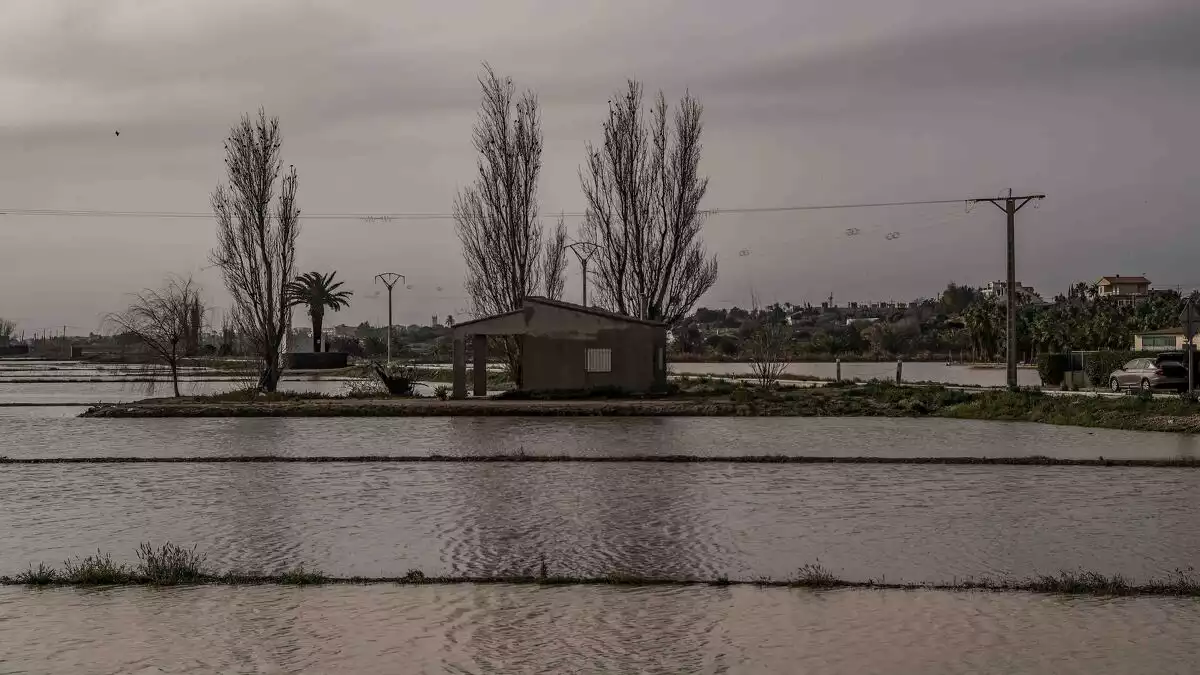 Imatge del Delta de l'Ebre inundat per la borrasca Glòria