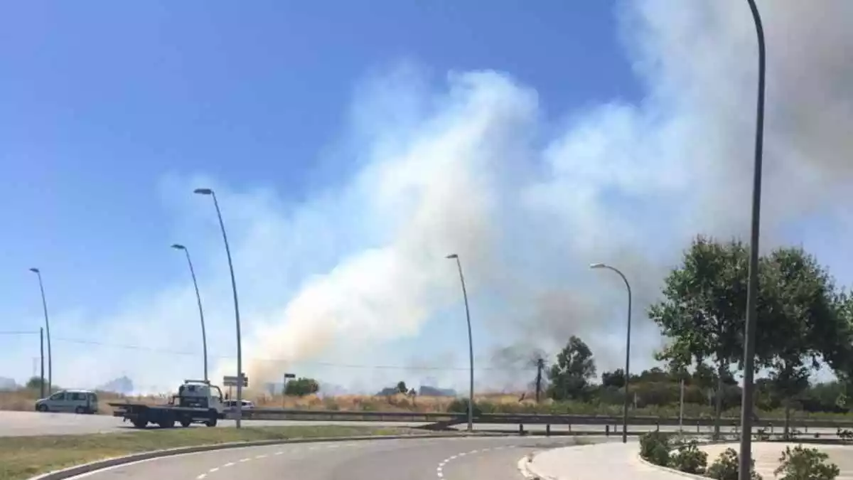 Gran columna de fum en un incendi al carrer de Mas Pellicer de Reus